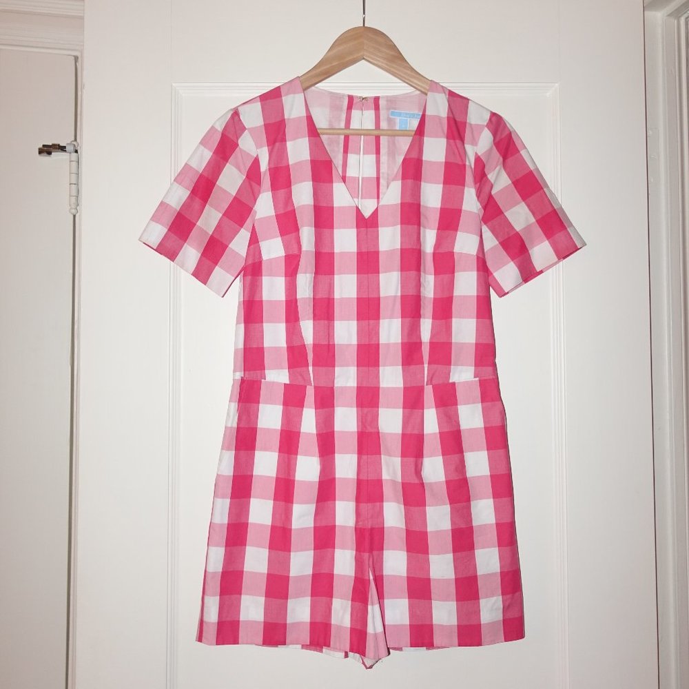 Draper James Valentine's Melrose Gingham Shorts Romper Pink Parton Check 2